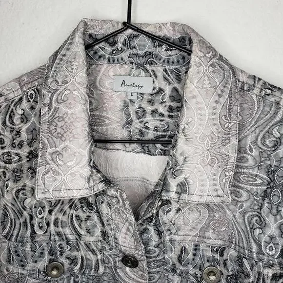 Analogy Women's Sz L Patterned Embroidered Statement Denim Jacket(1704) - Picture 4 of 8